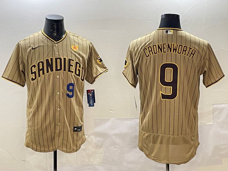 Men San Diego Padres #9 Cronenworth Brown Stripe Elite 2025 Nike MLB Jersey style 9